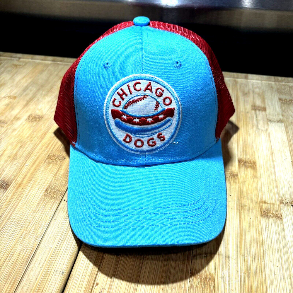 Chicago Dogs Baseball Cap Mens Light Blue Red Mesh Trucker Hat Snapback